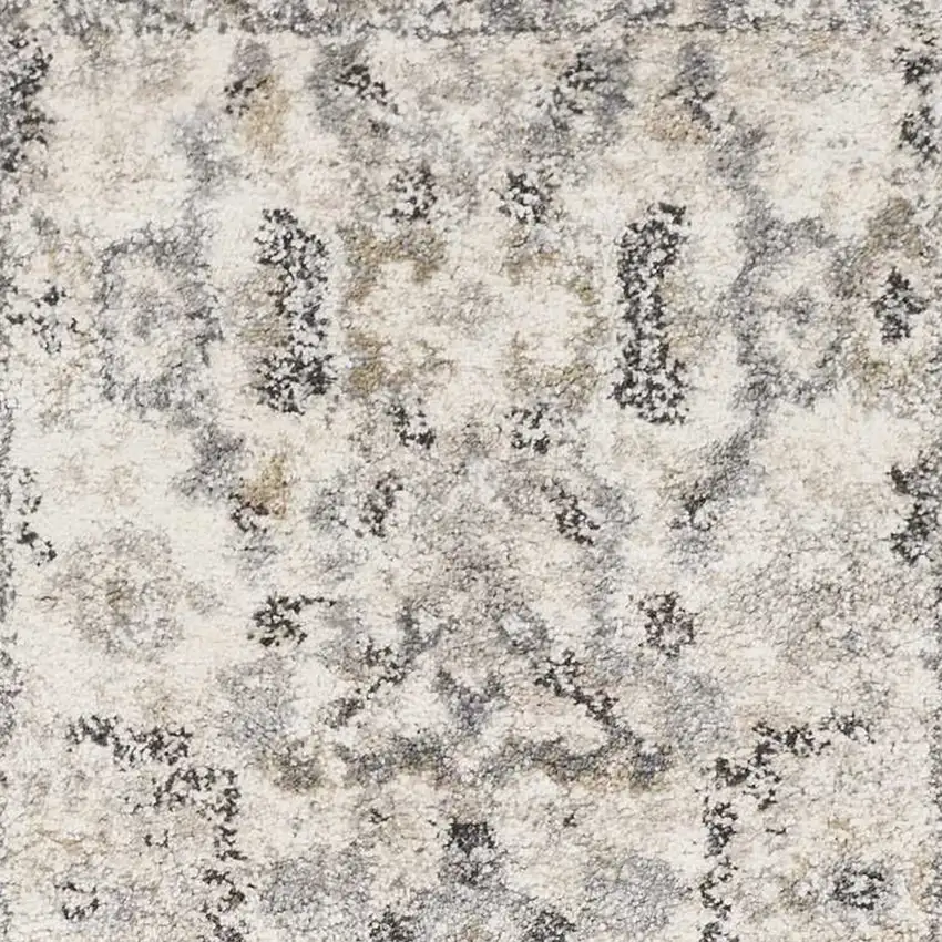 7' Ivory And Gray Floral Medallion Distressed Runner Rug Photo 6