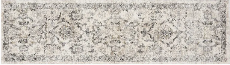 Ivory Machine Woven Distressed Floral Traditional Indoor Runner Rug Photo 2