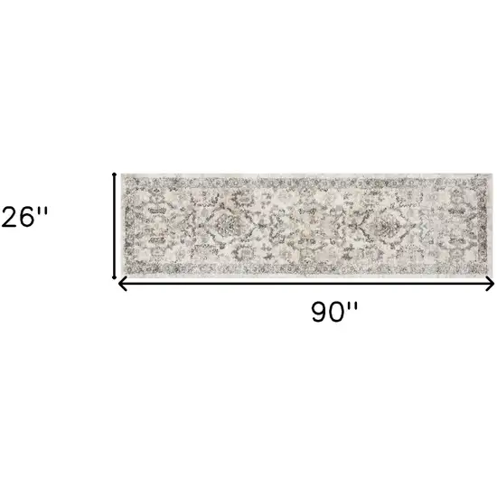 Ivory Machine Woven Distressed Floral Traditional Indoor Runner Rug Photo 5