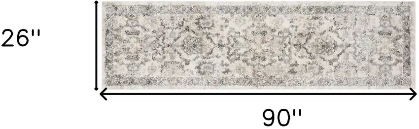 7' Ivory And Gray Floral Medallion Distressed Runner Rug Photo 3