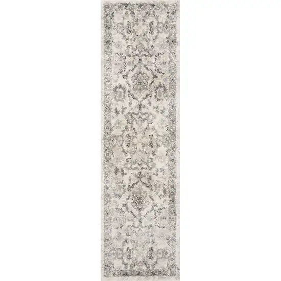 7' Ivory And Gray Floral Medallion Distressed Runner Rug Photo 5