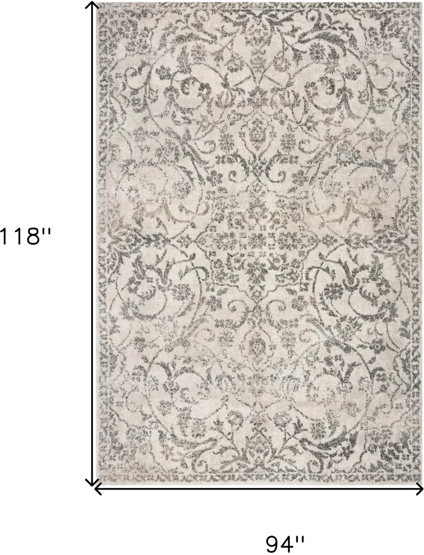 Ivory Machine Woven Distressed Floral Vines Indoor Area Rug Photo 7