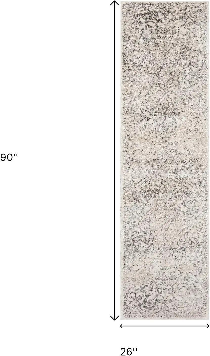 8' Ivory And Brown Floral Medallion Runner Rug Photo 3