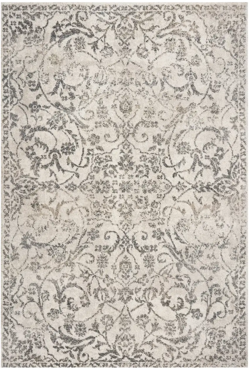 Ivory Machine Woven Distressed Traditional Floral Vines Indoor Area Rugg Photo 2
