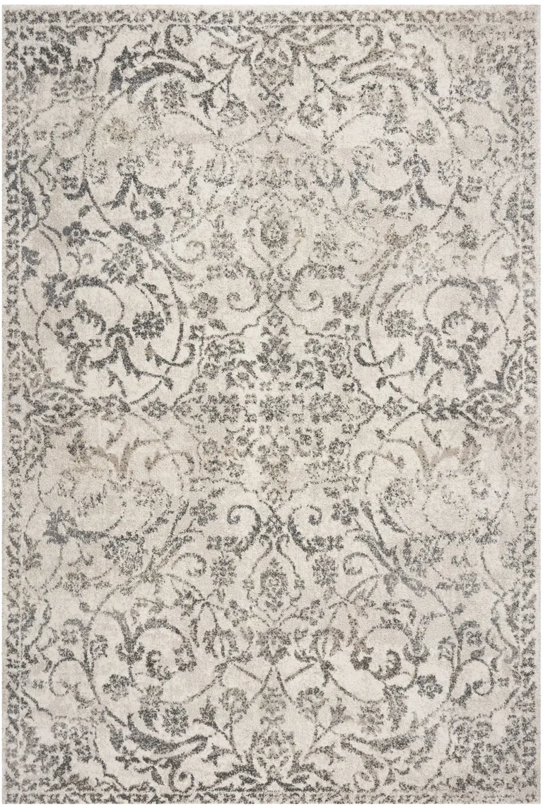 Ivory Machine Woven Distressed Traditional Floral Vines Indoor Area Rugg Photo 4