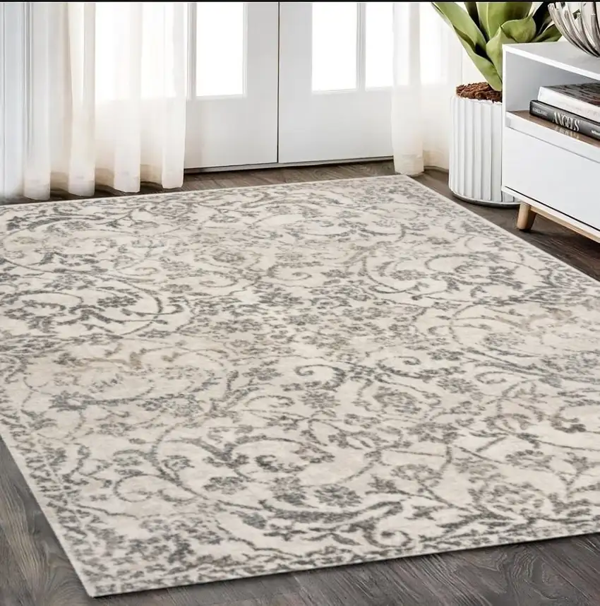 Ivory Floral Vines Area Rug Photo 1