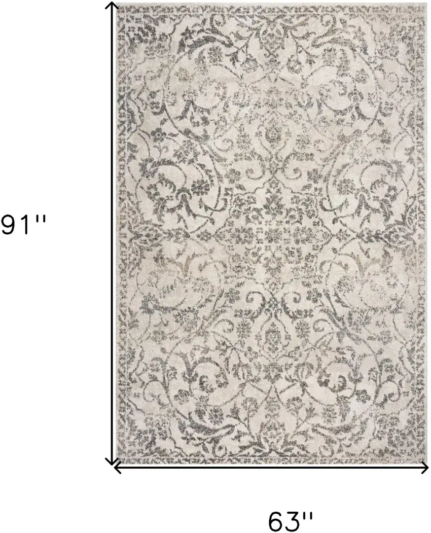 Ivory Machine Woven Distressed Traditional Floral Vines Indoor Area Rugg Photo 3