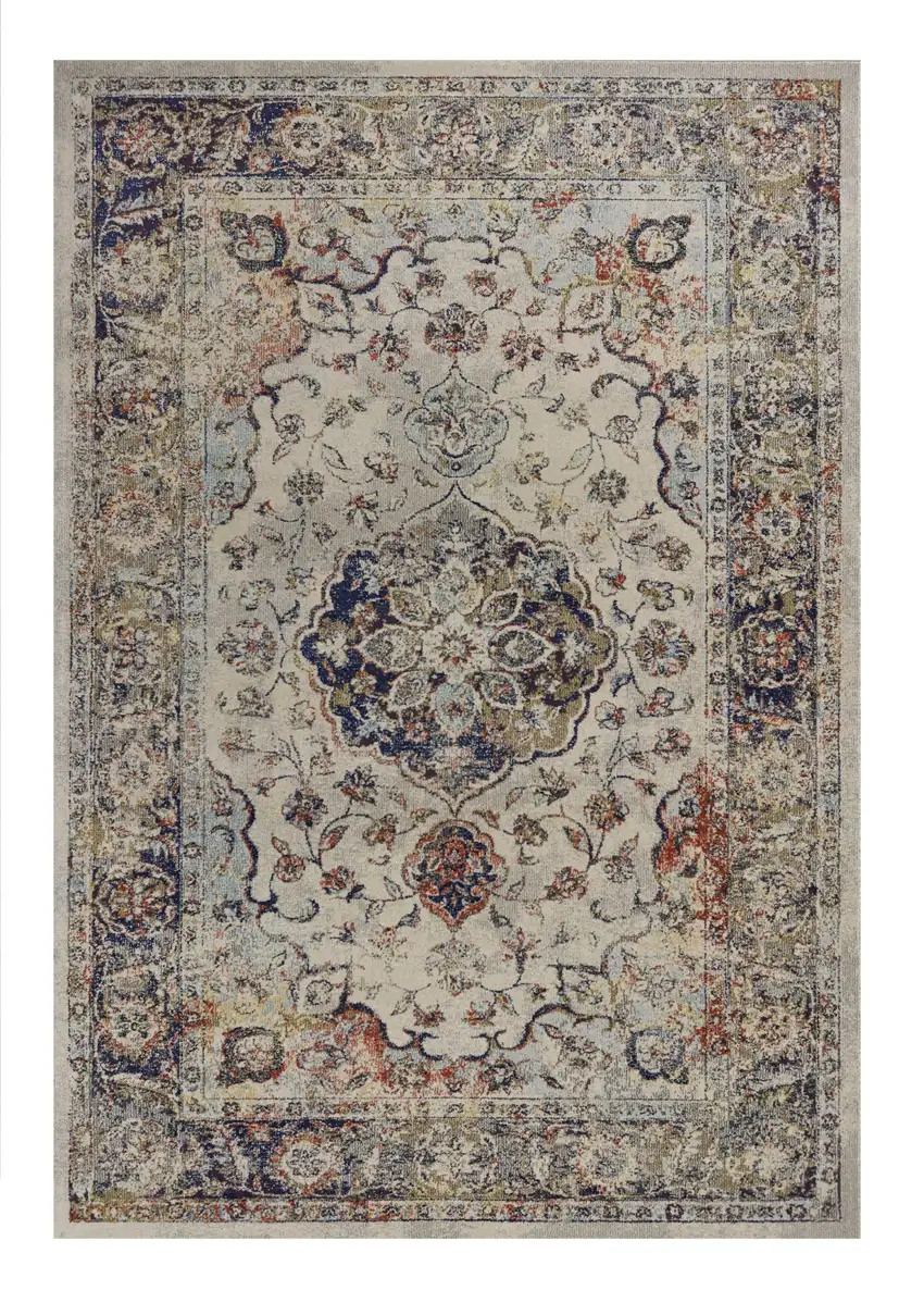 Ivory Machine Woven Floral Medallion Indoor Area Rug Photo 2