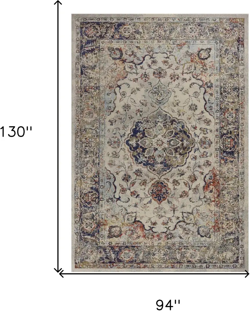 Ivory Machine Woven Floral Medallion Indoor Area Rug Photo 3