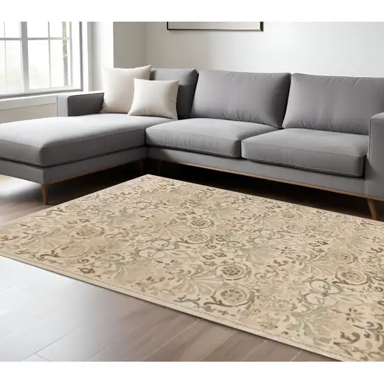 Ivory And Brown Floral Medallion Area Rug Photo 1