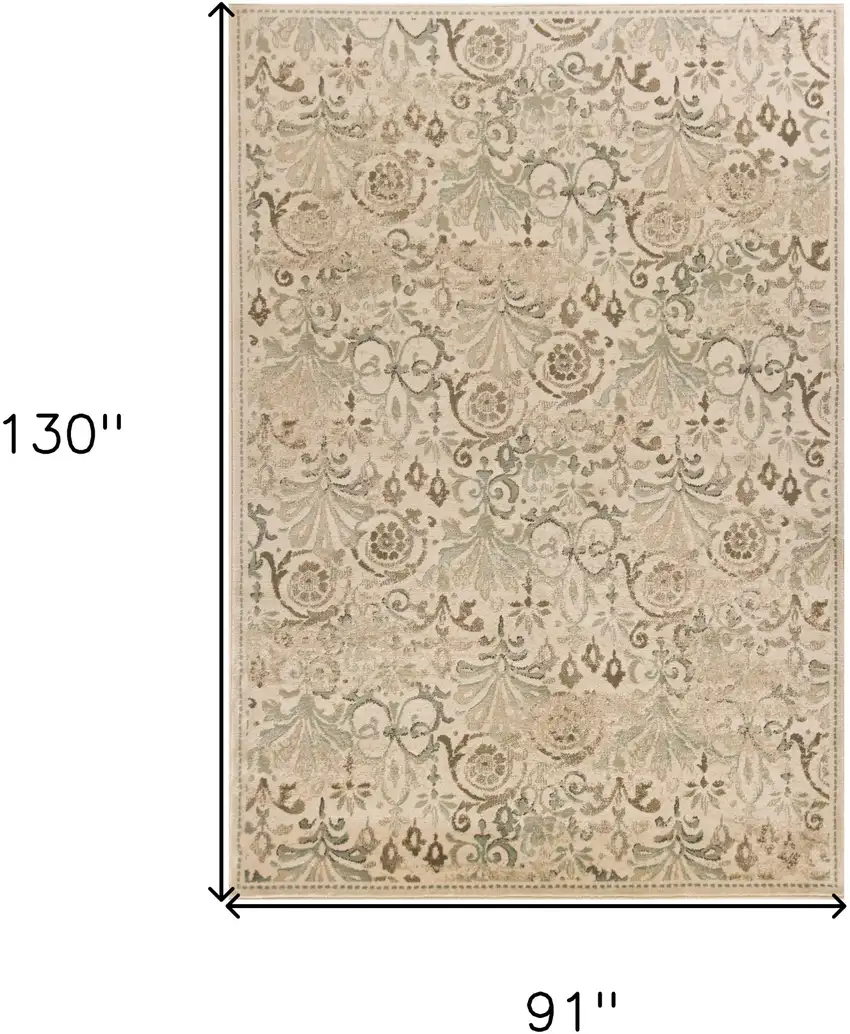 Ivory Machine Woven Floral Traditional Indoor Area Rug Photo 3