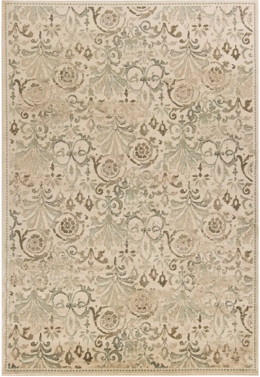 Ivory Machine Woven Floral Traditional Indoor Area Rug Photo 2