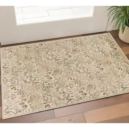 Ivory And Brown Floral Medallion Area Rug Photo 1
