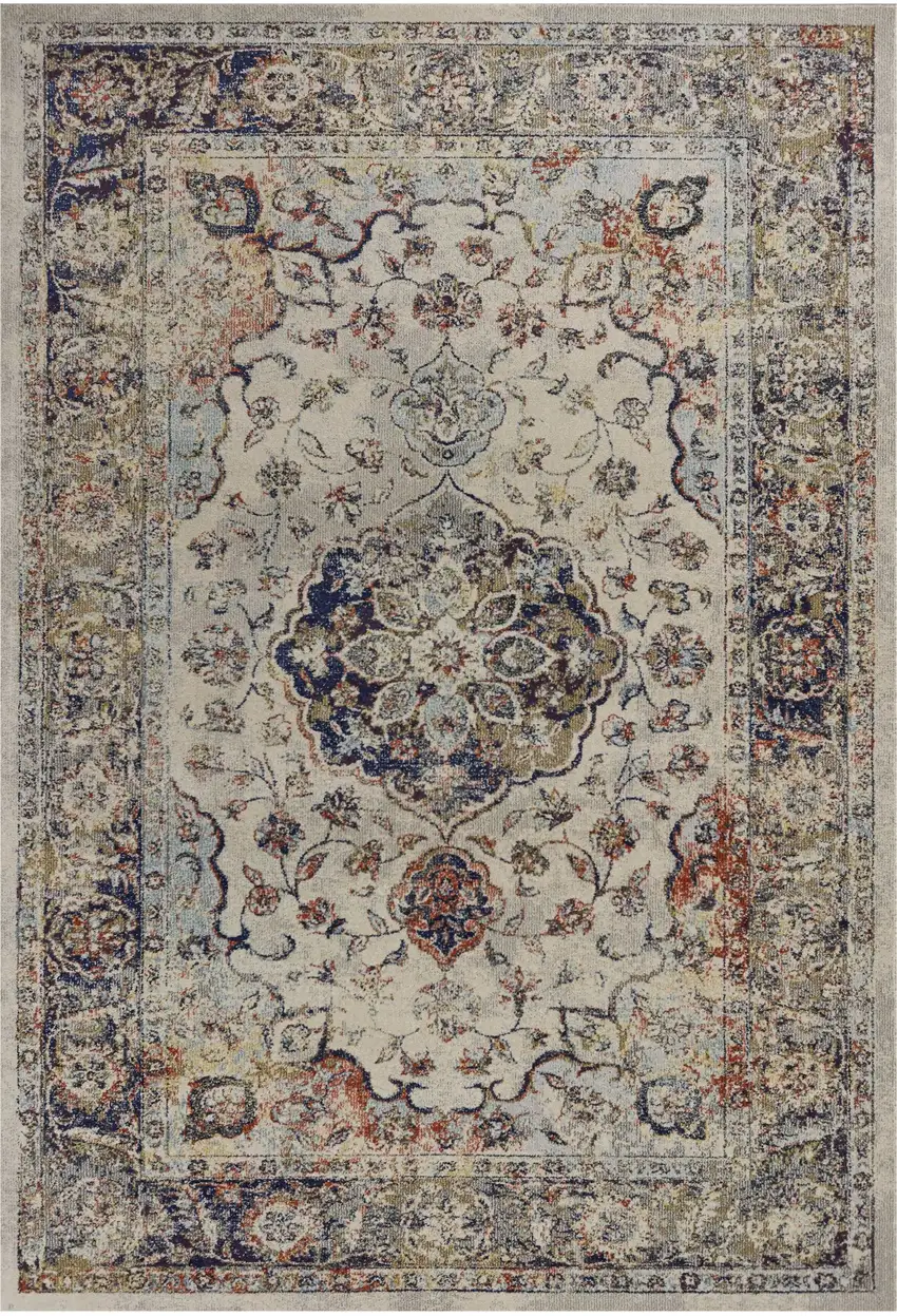 3'X5' Ivory Machine Woven Floral Traditional Indoor Area Rug Photo 2