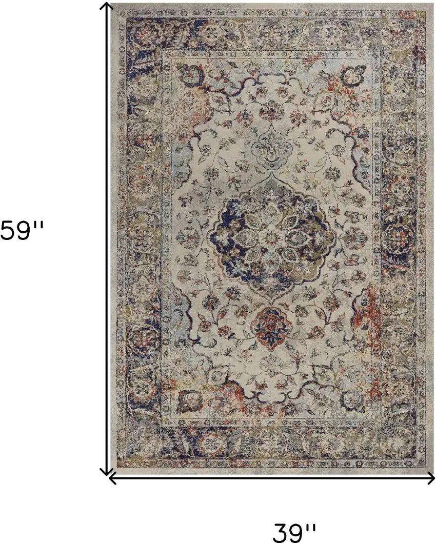 3'X5' Ivory Machine Woven Floral Traditional Indoor Area Rug Photo 3