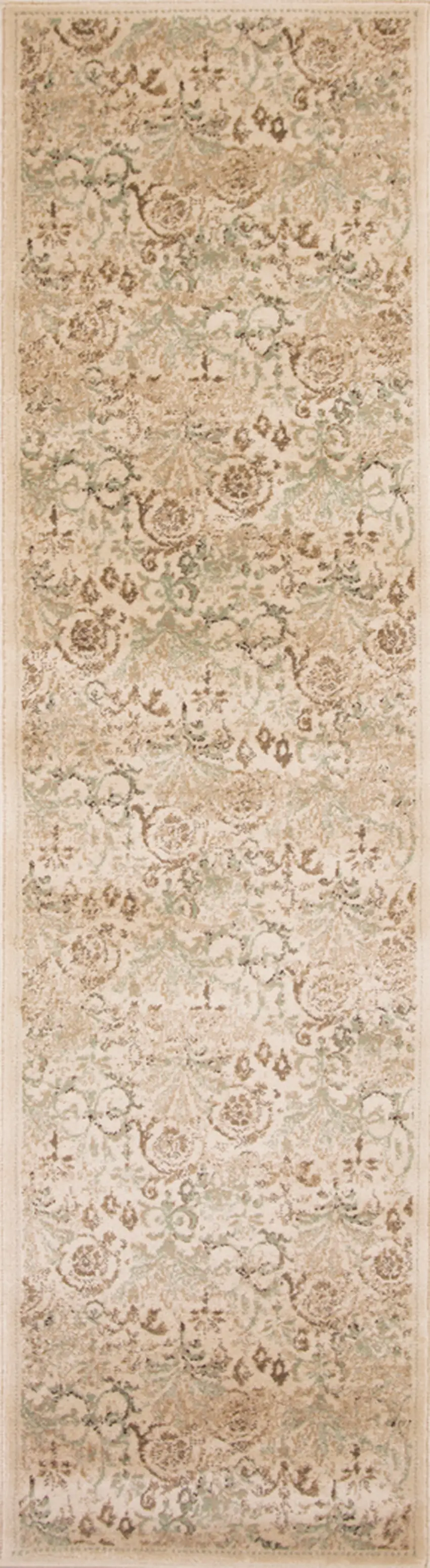 7' Ivory Machine Woven Floral Traditional Indoor Runner Rug Photo 4