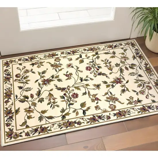 Ivory Green And Red Floral Vines Area Rug Photo 1