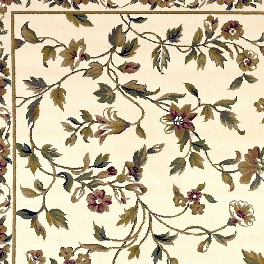 Ivory Green And Red Floral Vines Area Rug Photo 8