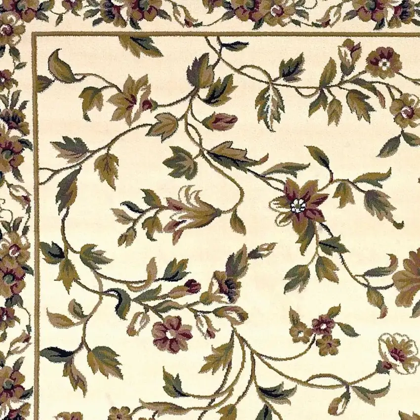 Ivory Green And Red Floral Vines Area Rug Photo 5