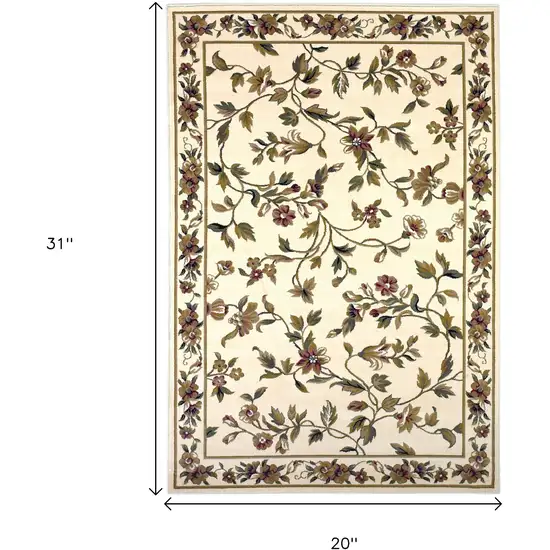 Ivory Green And Red Floral Vines Area Rug Photo 3