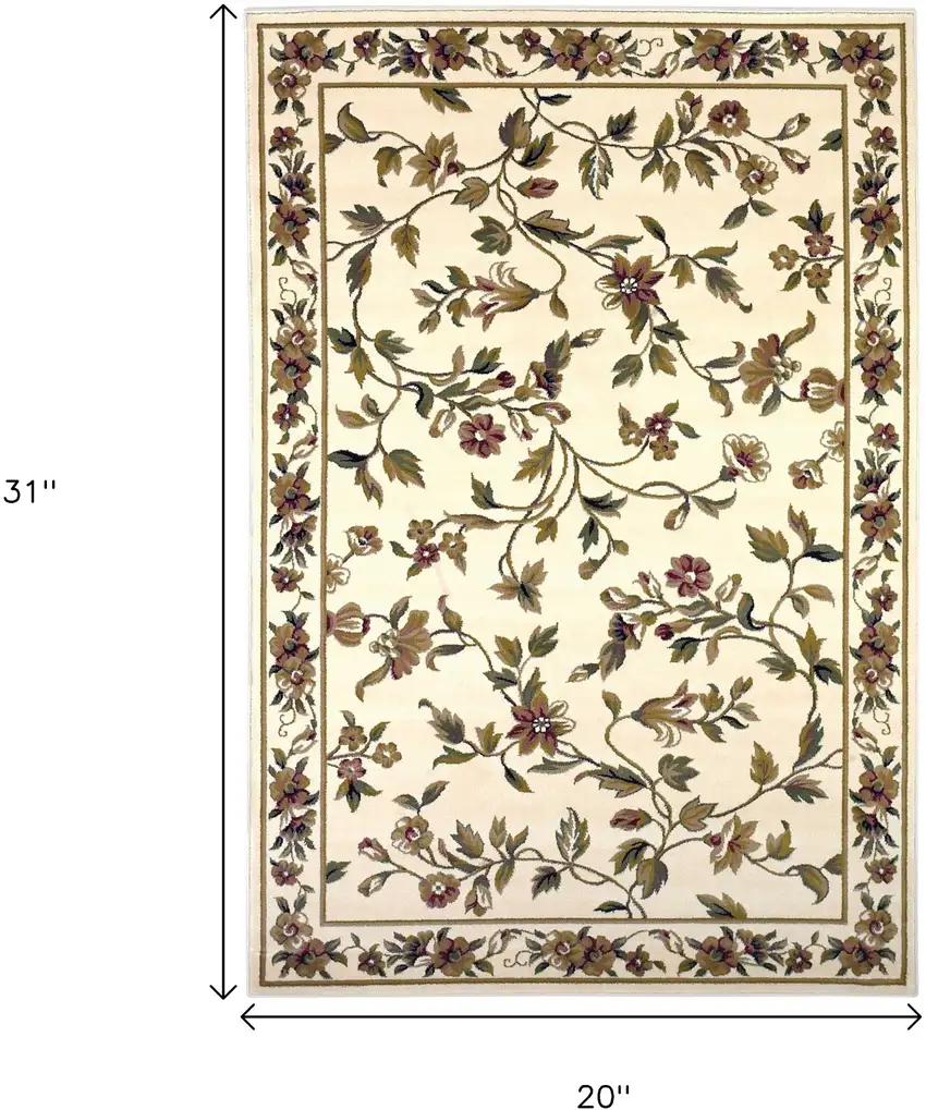 Ivory Green And Red Floral Vines Area Rug Photo 3