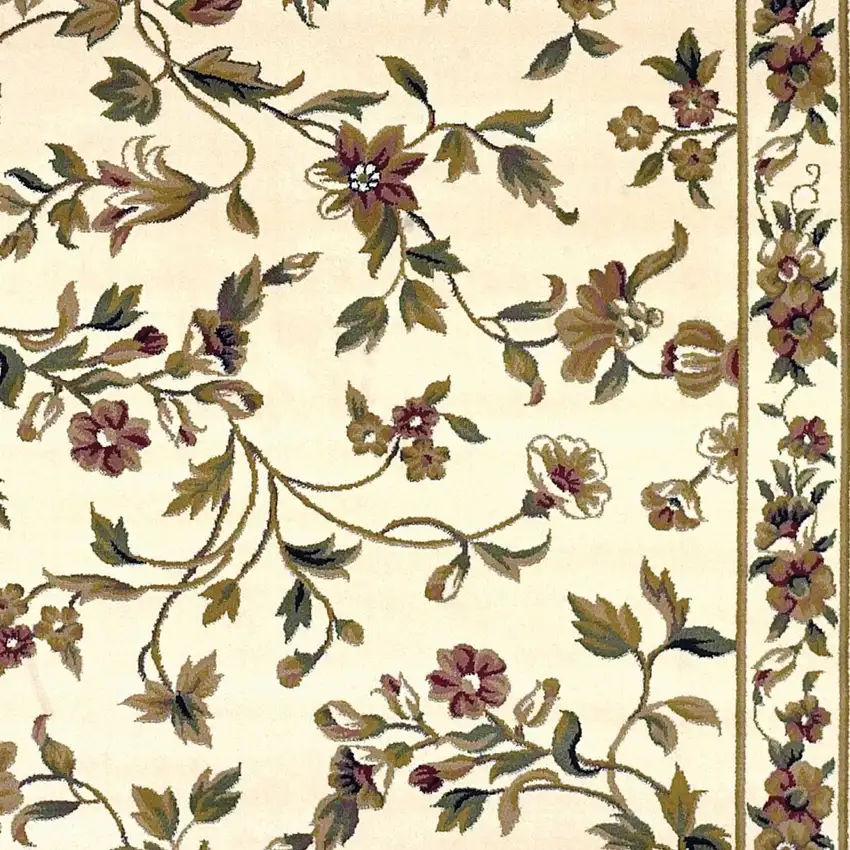 Ivory Green And Red Floral Vines Area Rug Photo 7