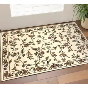 Photo of Ivory Machine Woven Floral Vines Indoor Accent Rug