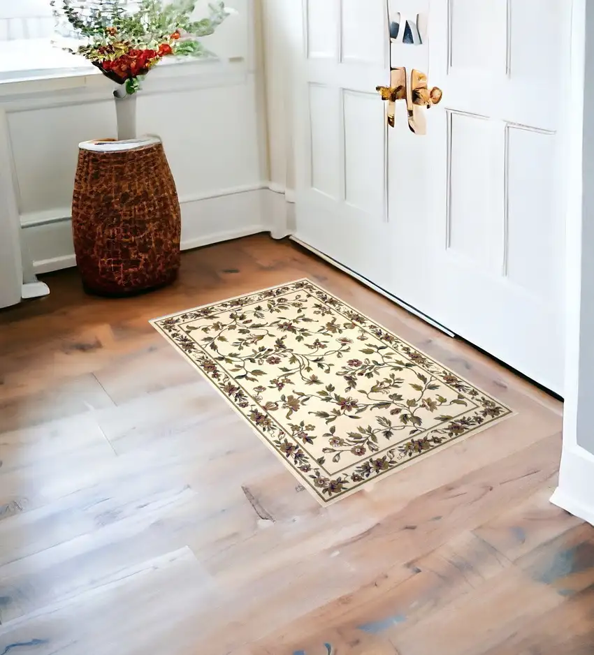2'X3' Ivory Machine Woven Floral Vines Indoor Accent Rug Photo 1