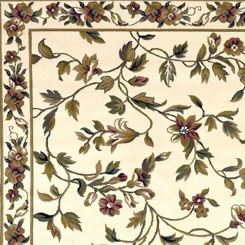 Ivory Green And Red Floral Vines Area Rug Photo 5