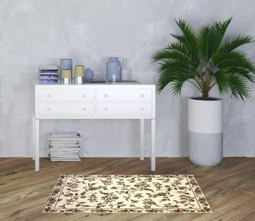 3'X5' Ivory Machine Woven Floral Vines Indoor Area Rug Photo 2
