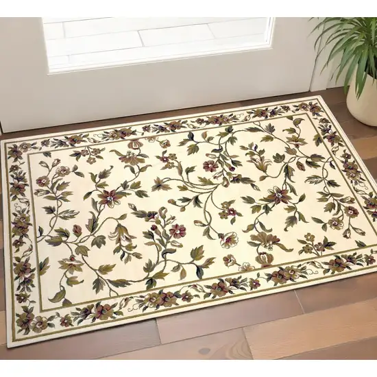 Ivory Green And Red Floral Vines Area Rug Photo 1