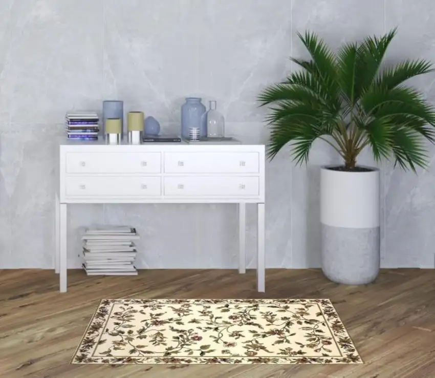 3'X5' Ivory Machine Woven Floral Vines Indoor Area Rug Photo 6