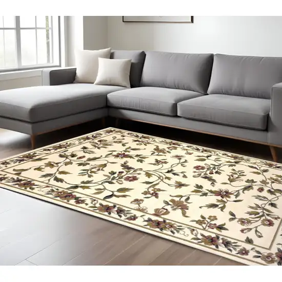 Ivory Green And Red Floral Vines Area Rug Photo 1