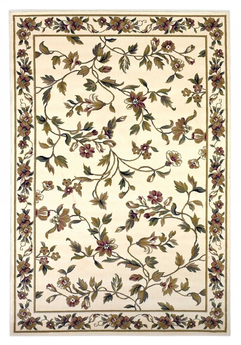 Ivory Machine Woven Floral Vines Indoor Area Rug Photo 1