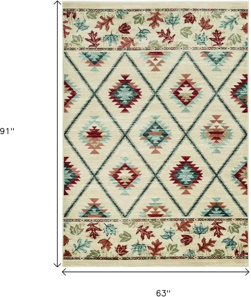 Ivory Blue And Red Southwestern Area Rug Photo 3