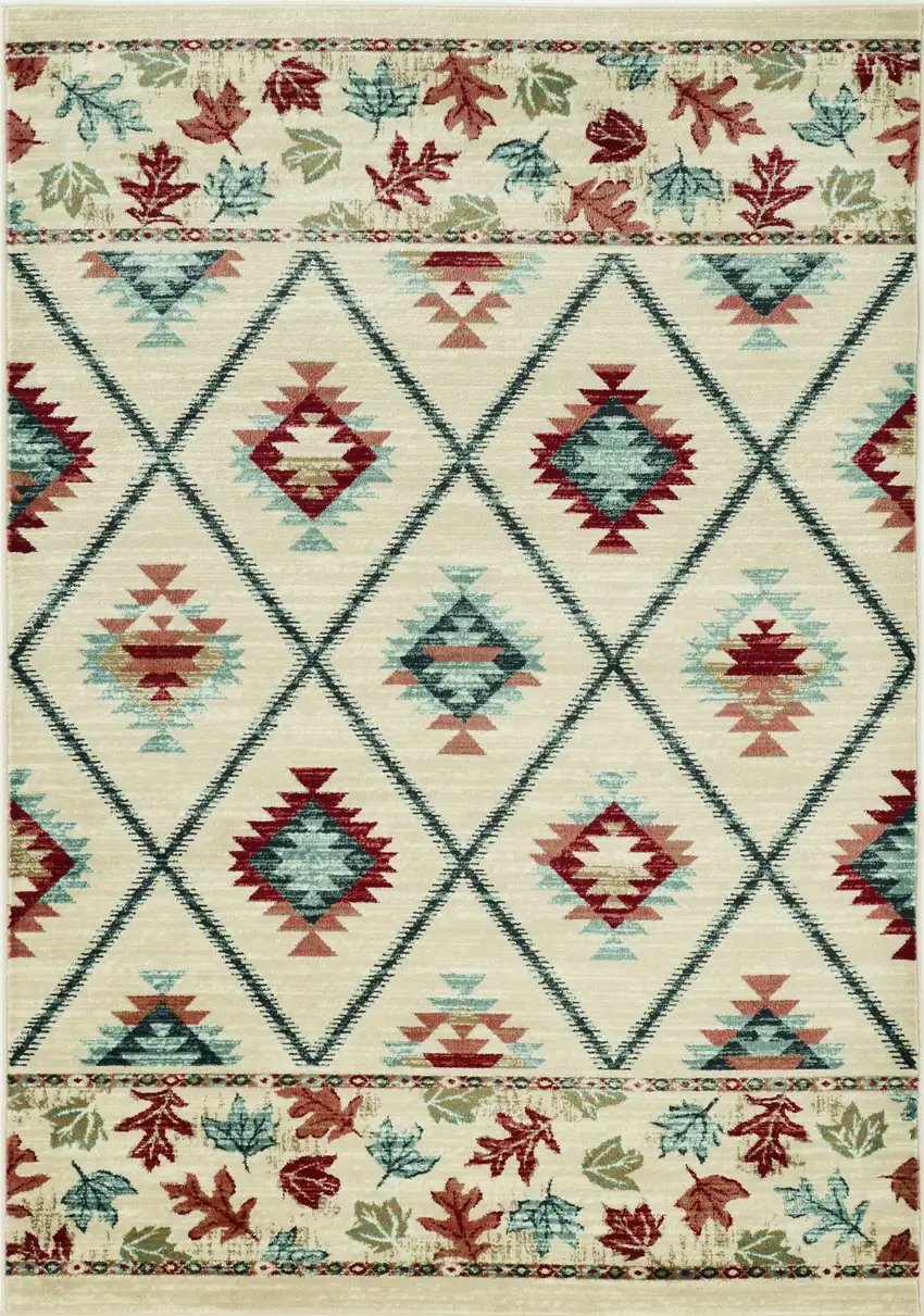 Ivory Blue And Red Southwestern Area Rug Photo 7