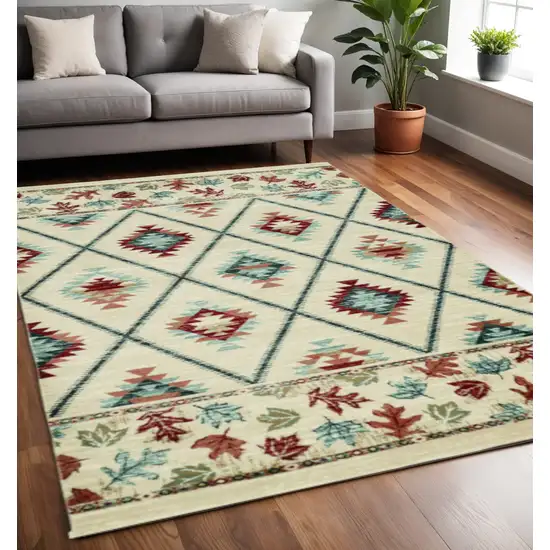 Ivory Blue And Red Southwestern Area Rug Photo 1