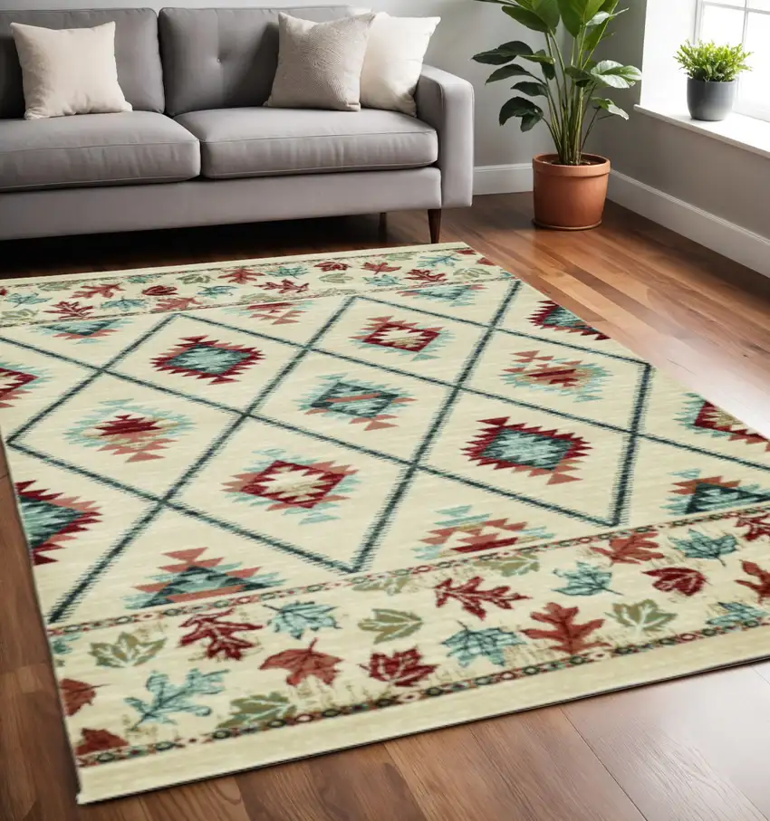 Ivory Blue And Red Southwestern Area Rug Photo 1