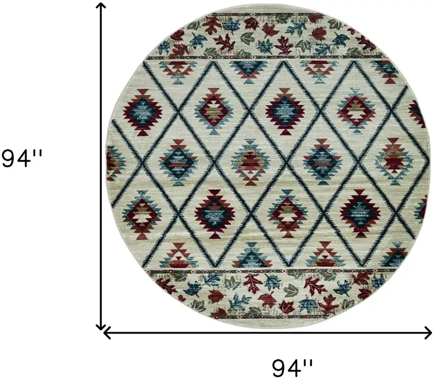 8' Ivory Machine Woven Geometric Lodge Round Indoor Area Rug Photo 3