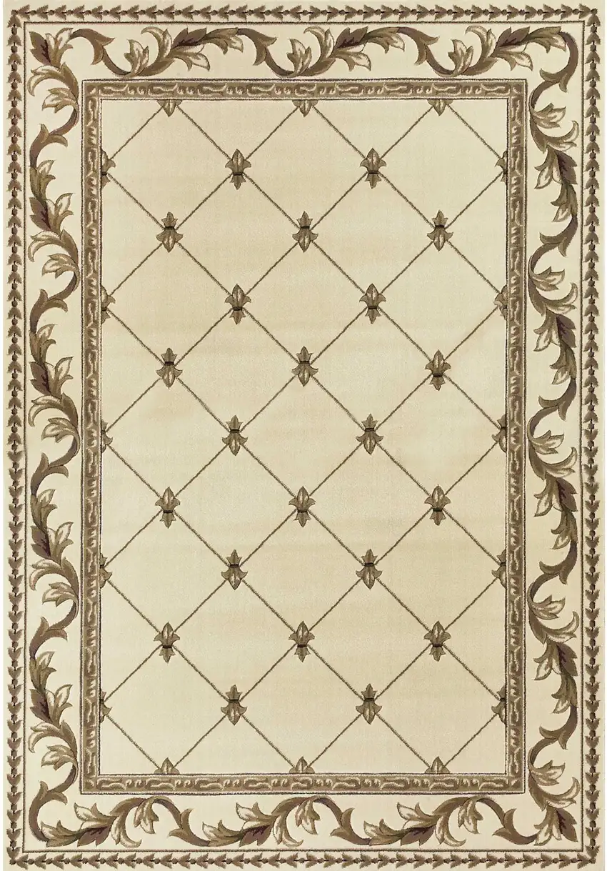 Ivory Machine Woven Hand Carved Fleur De Lis Indoor Area Rug Photo 2