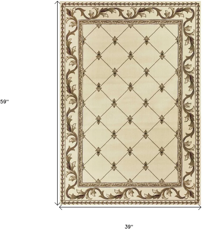 Ivory Machine Woven Hand Carved Fleur De Lis Indoor Area Rug Photo 4