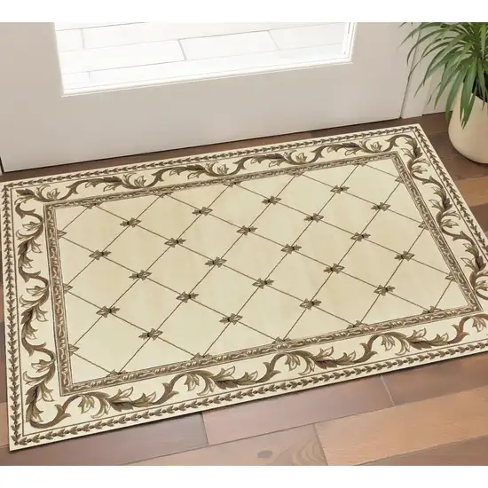 Ivory And Brown Floral Vines Area Rug Photo 1