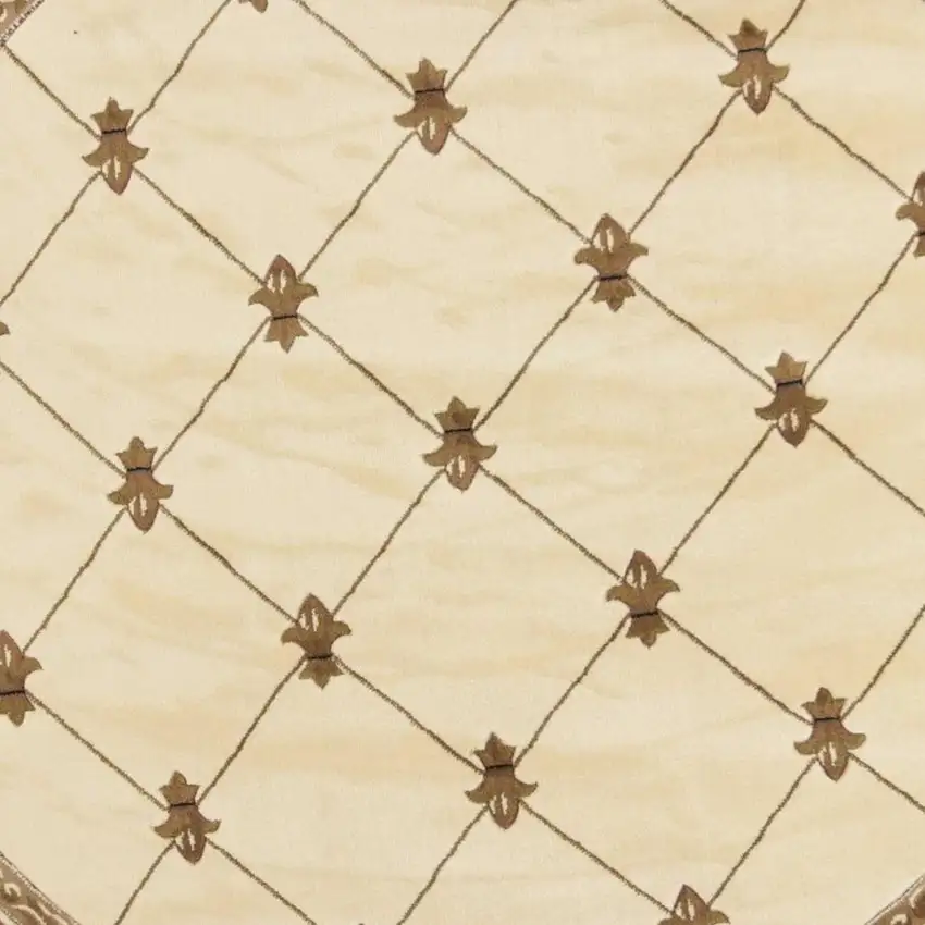 8' Ivory And Brown Floral Vines Round Rug Photo 4