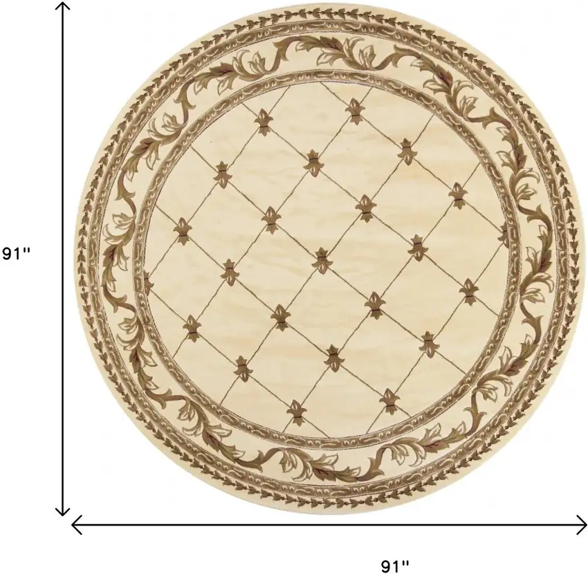 8' Ivory And Brown Floral Vines Round Rug Photo 3