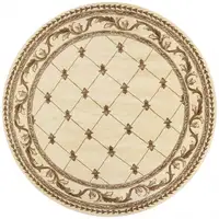Photo of Ivory Machine Woven Hand Carved Fleur De Lis Round Indoor Area Rug