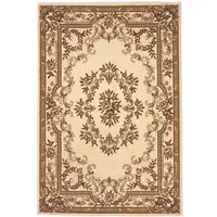 Photo of Ivory Machine Woven Hand Carved Floral Medallion Indoor Area Rug