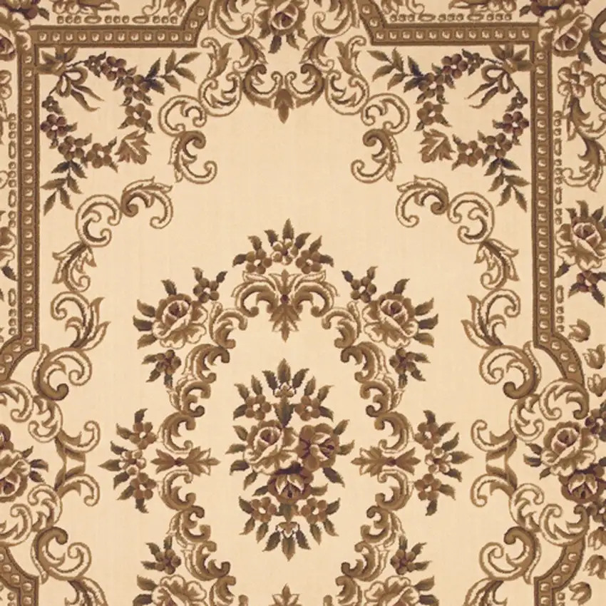 Beige And Brown Floral Medallion Area Rug Photo 5