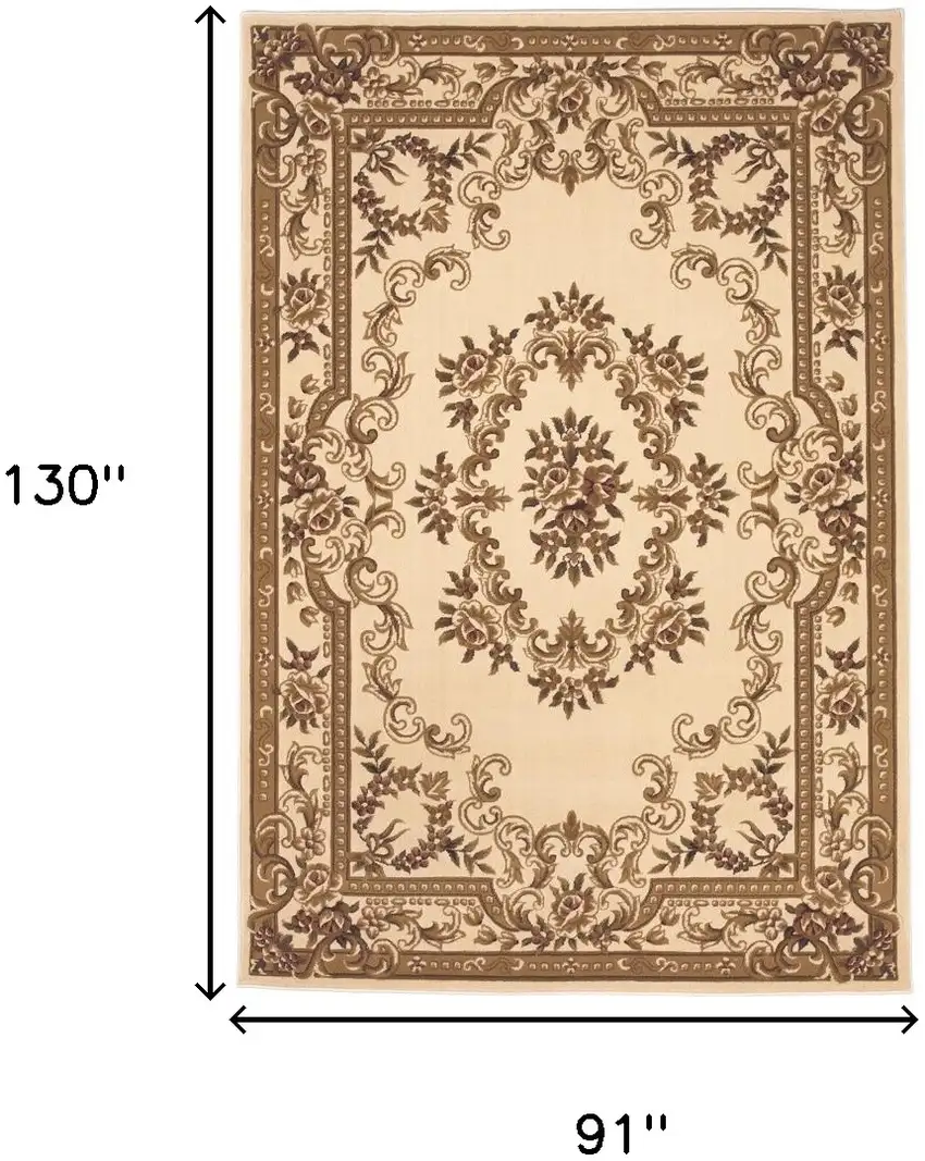 8'X11' Ivory Machine Woven Hand Carved Floral Medallion Indoor Area Rug Photo 7