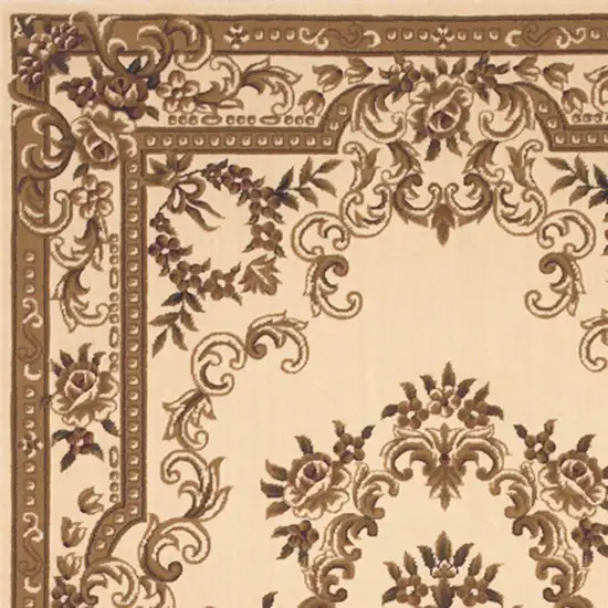 Beige And Brown Floral Medallion Area Rug Photo 4