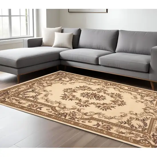 Beige And Brown Floral Medallion Area Rug Photo 1